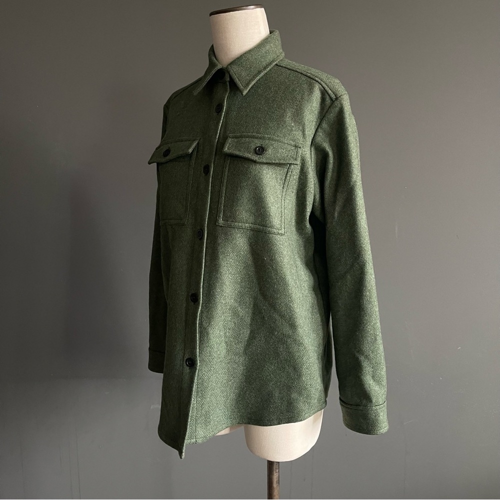 A.P.C. Olive Wool Shacket 36 Paris Overshirt Minimal Luxe Jacket French Preppy